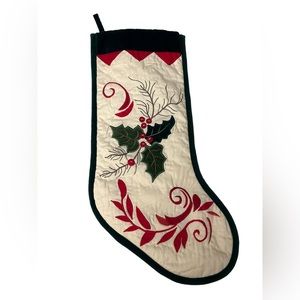 Vintage-Vibe Boughs of Holly Christmas Stocking with Hanging‎ Loop